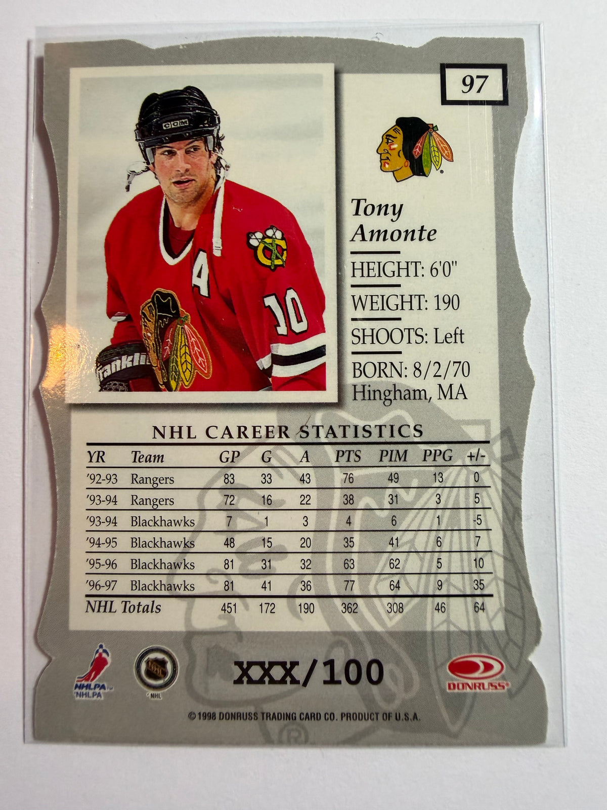 TONY AMONTE - 1997 Donruss Elite Status Die Cut #97, xxx/100
