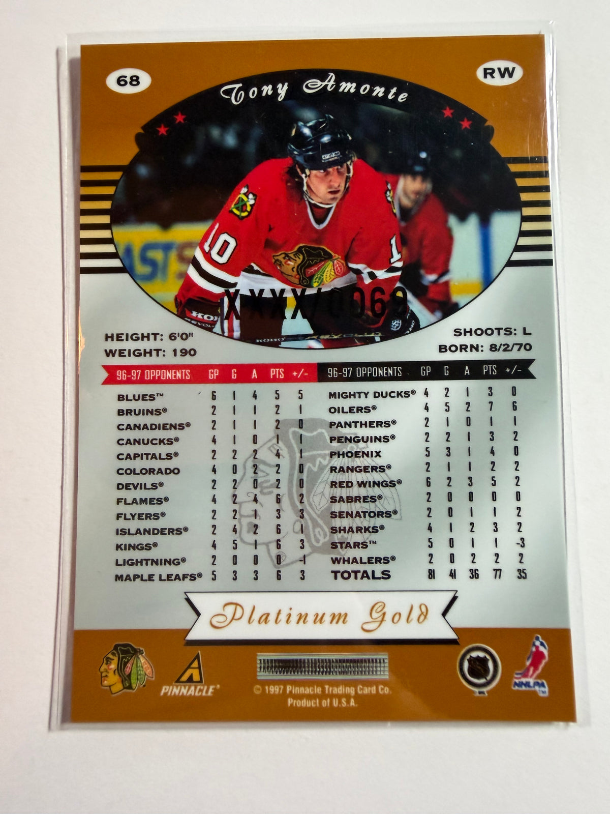 TONY AMONTE - 1997 Pinnacle Totally Certified Platinum Gold #68, xxxx/69