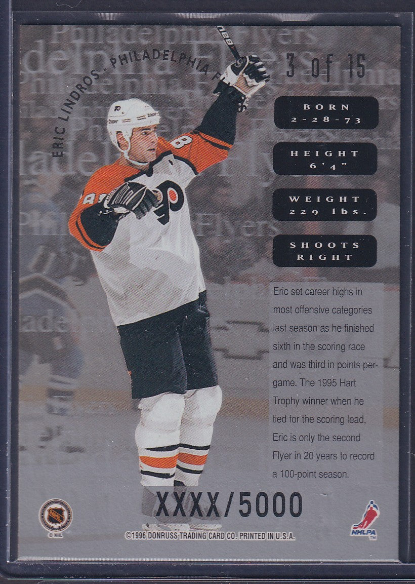 ERIC LINDROS - 1996 Donruss Leaf Sweaters #3, xxxx/5000