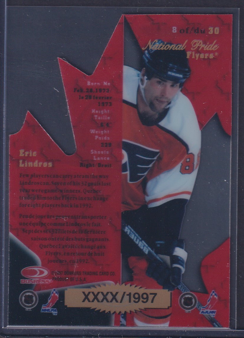 ERIC LINDROS - 1997 Donruss Canadian Ice National Pride Clear Cut Die Cut #8, xxxx/1997