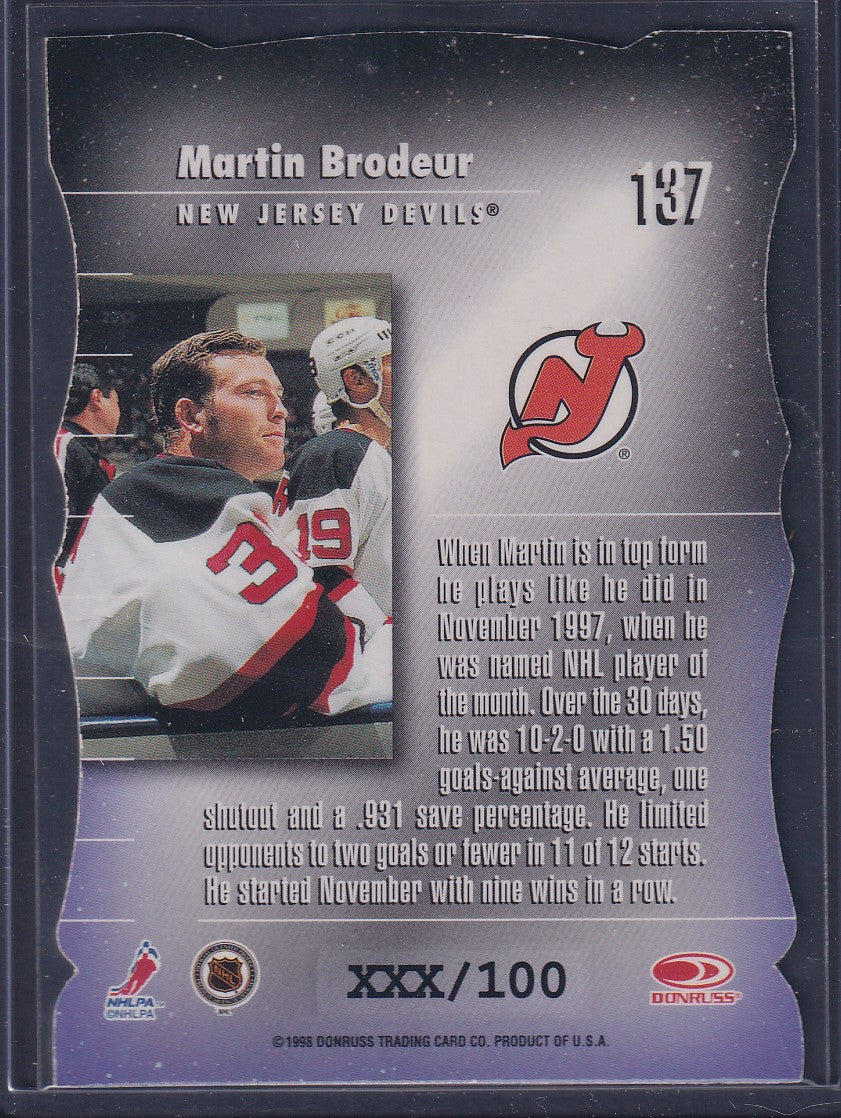 MARTIN BRODEUR - 1997 Donruss Elite Status Generations Die Cut #137, xxx/100