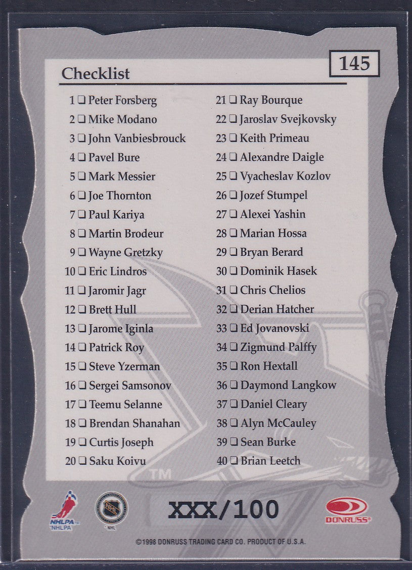 PATRICK MARLEAU - 1997 Donruss Elite Status Checklist Die Cut #145, xxx/100