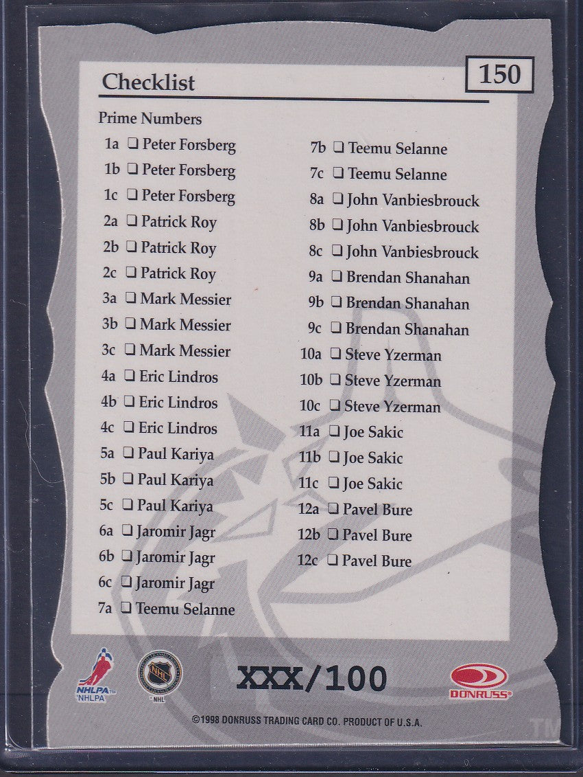 MARK MESSIER - 1997 Donruss Elite Status Checklist Die Cut #150, xxx/100