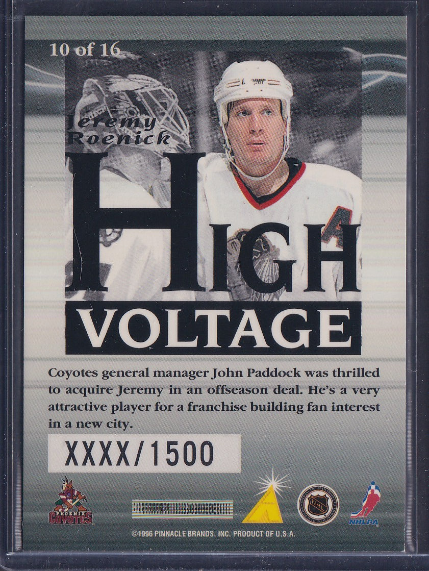 JEREMY ROENICK - 1996 Pinnacle Summit High Voltage #10, xxxx/1500