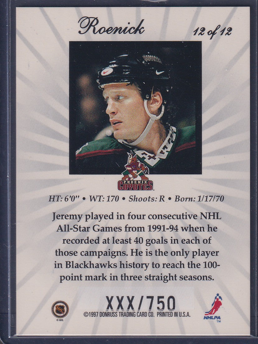 JEREMY ROENICK - 1997 Donruss Elite Status #12, xxx/750