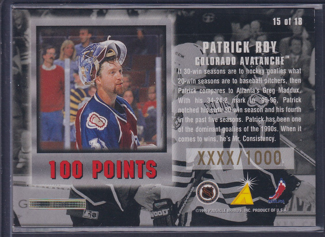 PATRICK ROY - 1996 Pinnacle Summit Untouchables #15, xxxx/1000