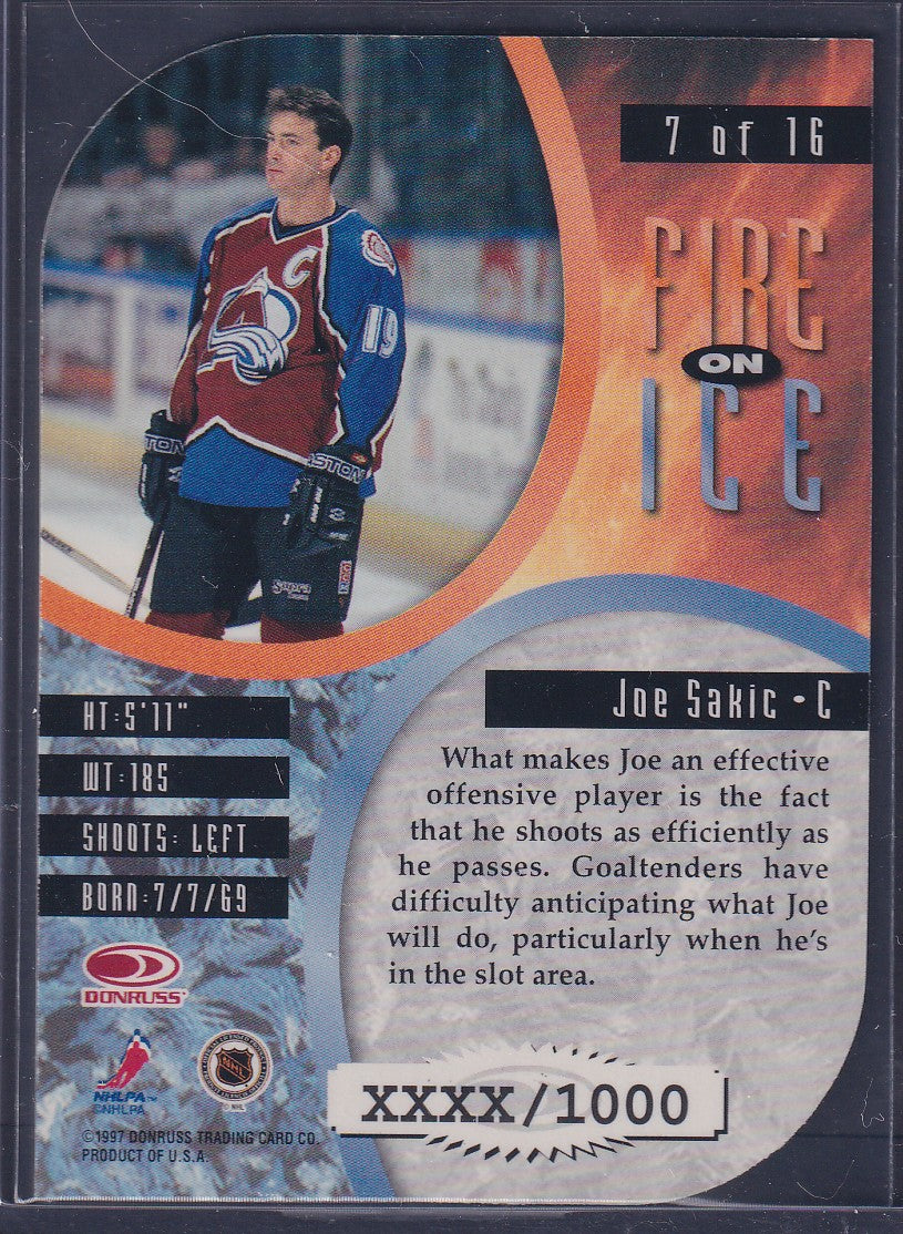 JOE SAKIC - 1997 Donruss Leaf Fire on Ice #7, xxxx/1000