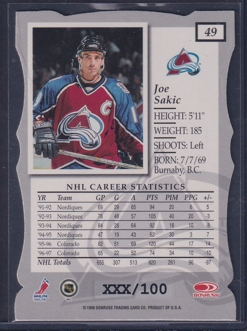 JOE SAKIC - 1997 Donruss Elite Status Die Cut #49, xxx/100