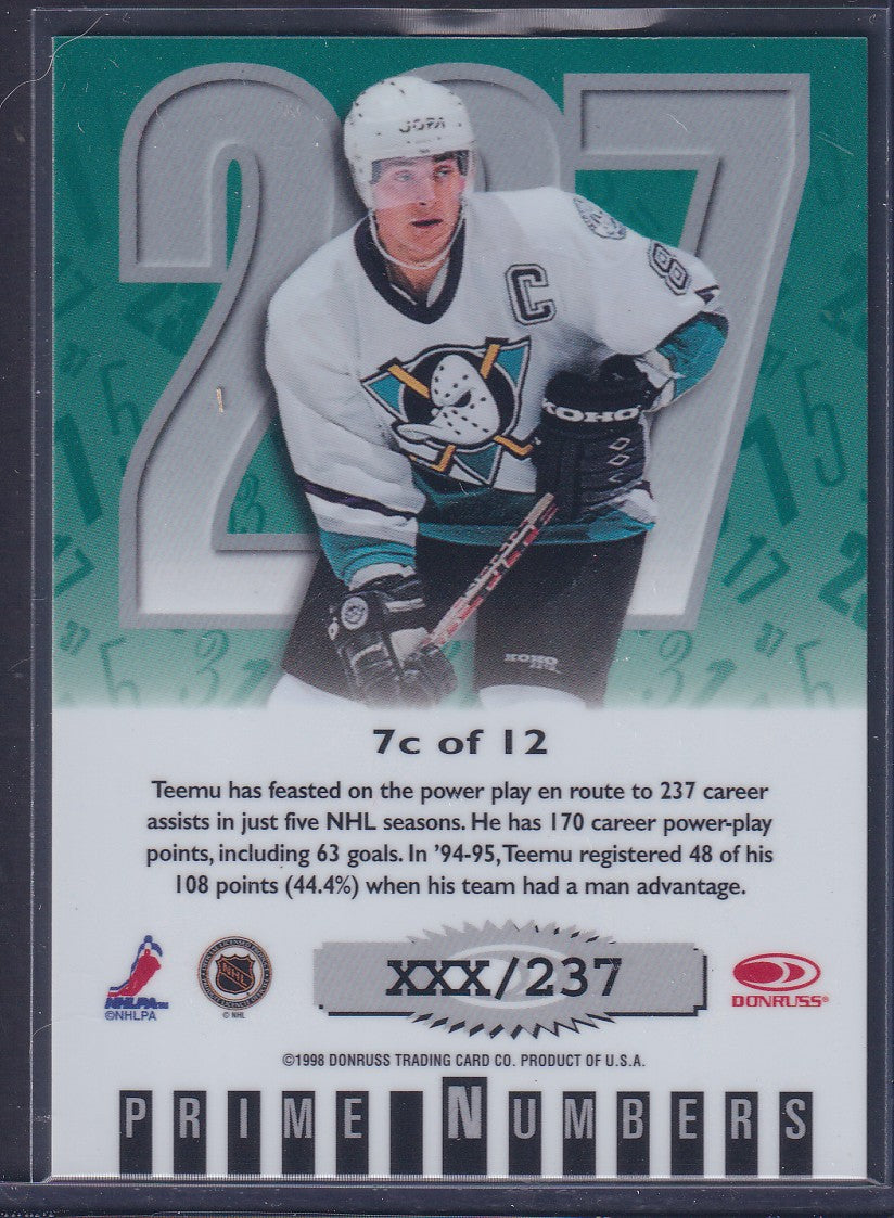 TEEMU SELANNE - 1997 Donruss Elite Prime Numbers #7c, xxx/237