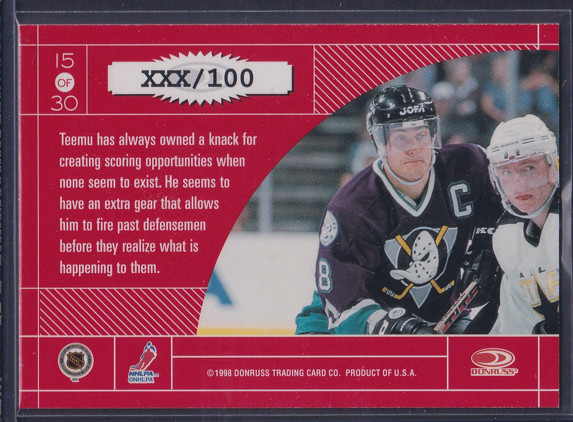 TEEMU SELANNE - 1997 Donruss Elite Master Craftsmen #15, xxx/100