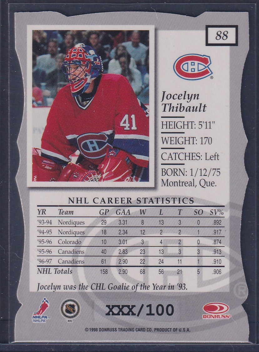 JOCELYN THIBAULT - 1997 Donruss Elite Status Die Cut #88, xxx/100