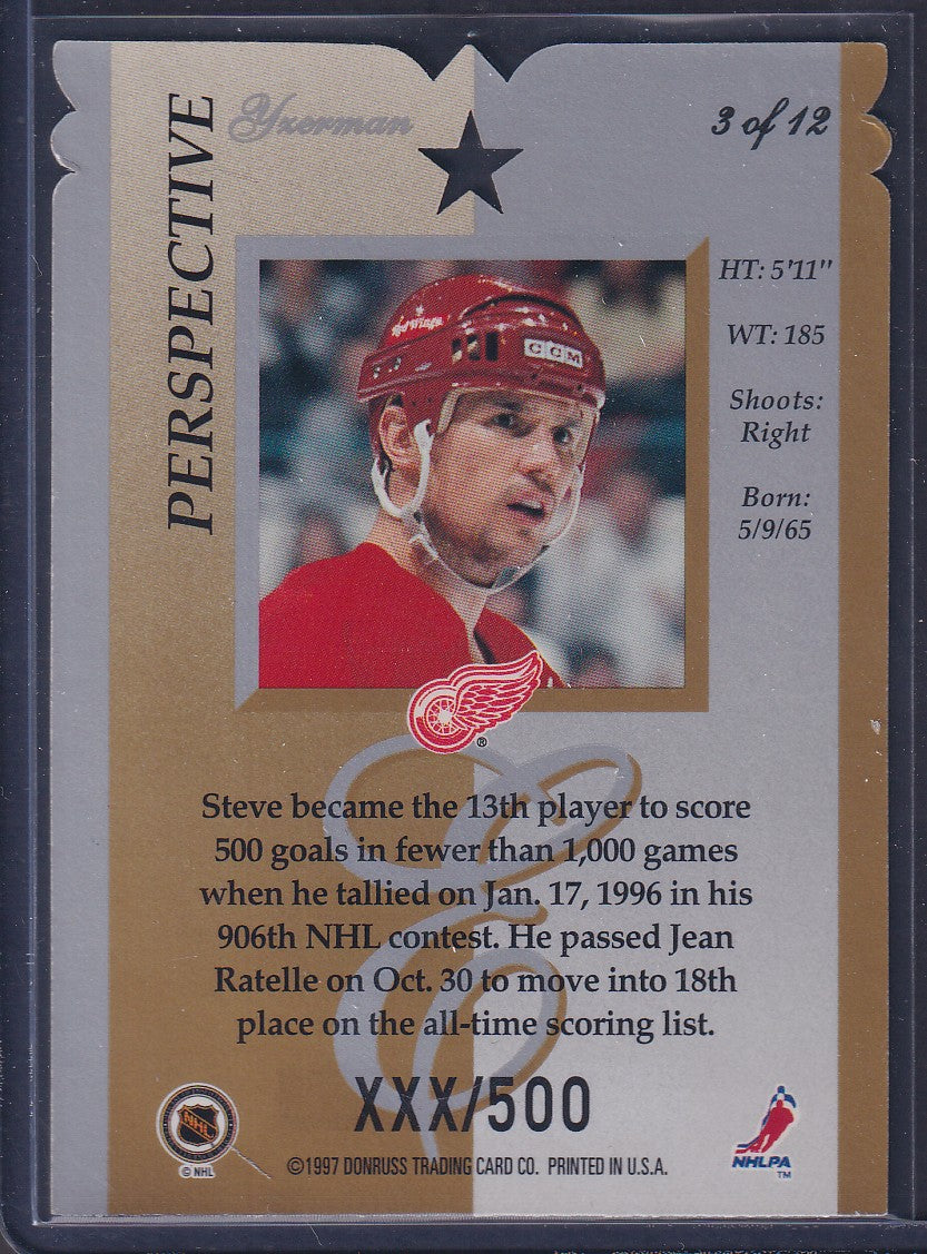 STEVE YZERMAN - 1996 Donruss Elite Perspective Die Cut #3, xxx/500