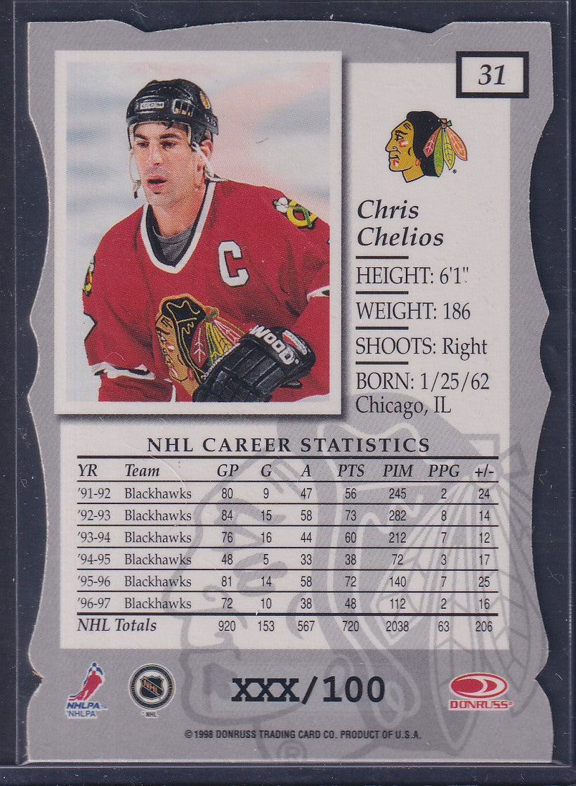 CHRIS CHELIOS - 1997 Donruss Elite Status Die Cut #31, xxx/100