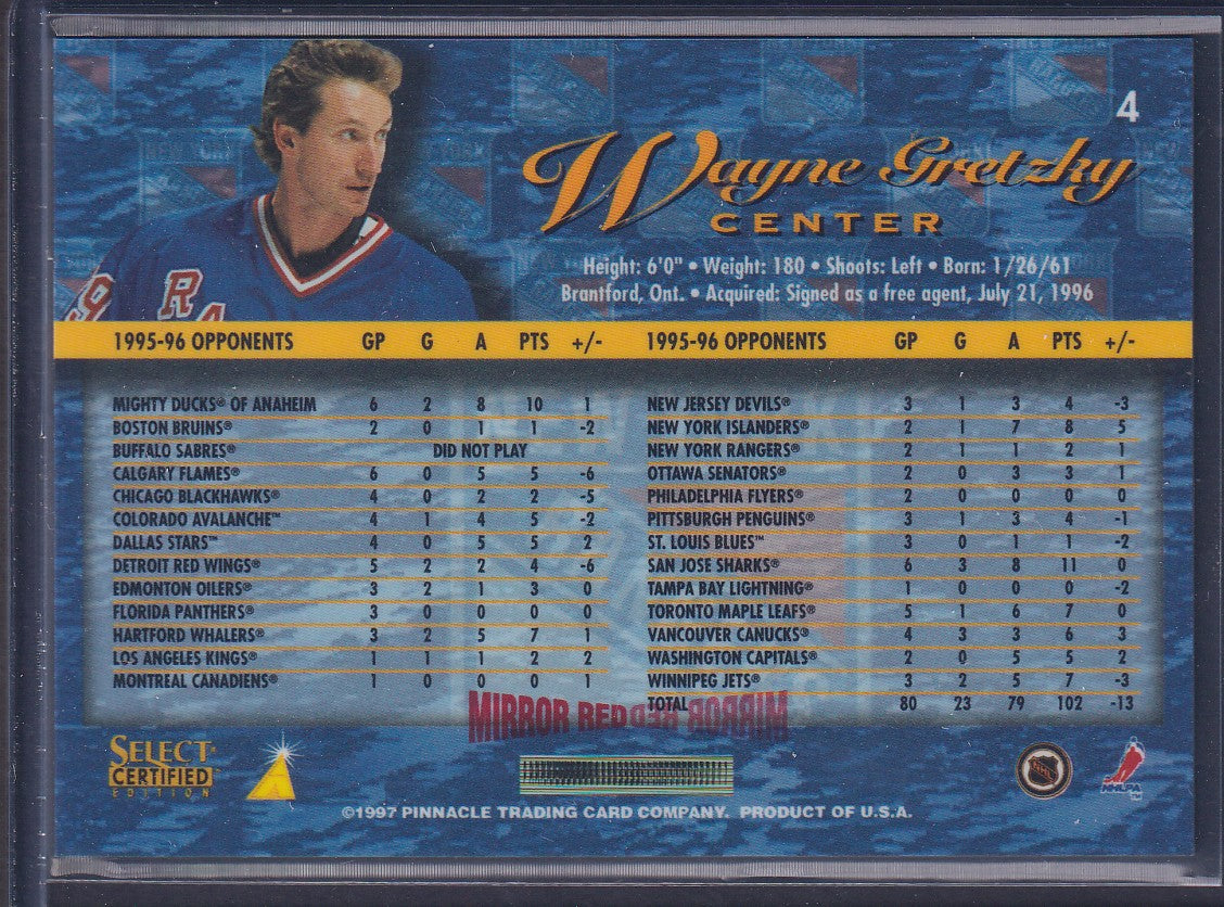 WAYNE GRETZKY - 1996 Pinnacle Select Certified Editions MIRROR RED #4