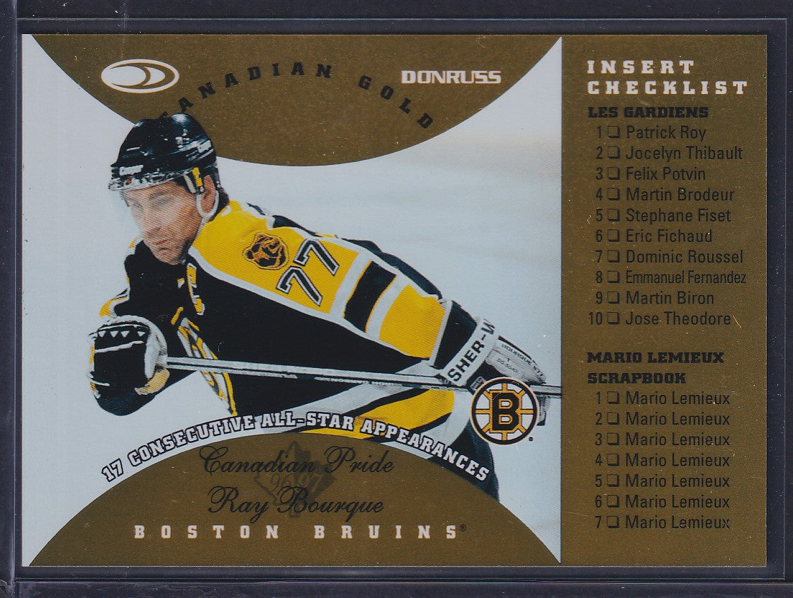 RAY BOURQUE - 1996 Donruss Canadian Ice GOLD PRESS PROOF Checklist #150, /150
