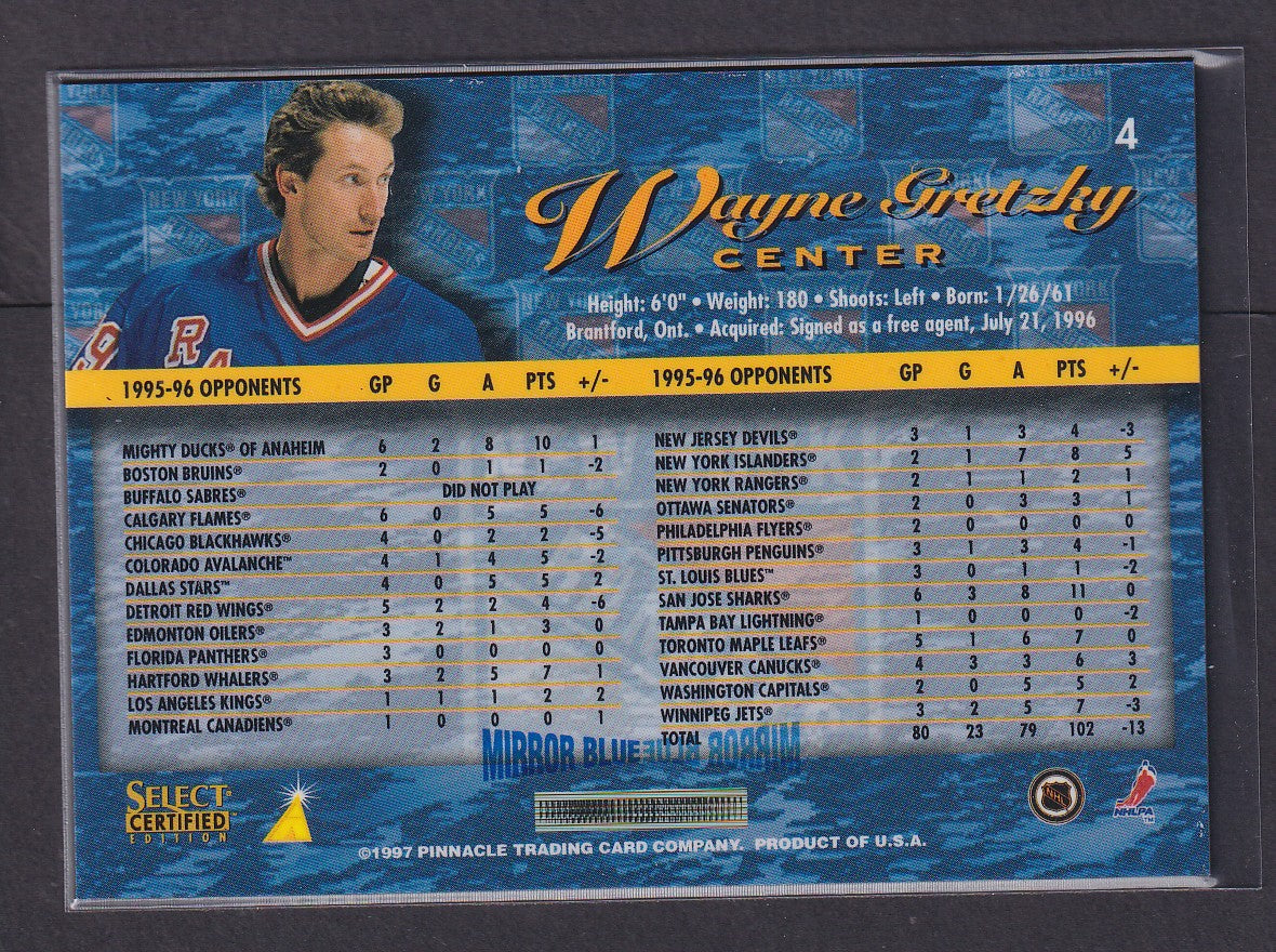WAYNE GRETZKY - 1996 Pinnacle Select Certified MIRROR Blue w/ Coating #4