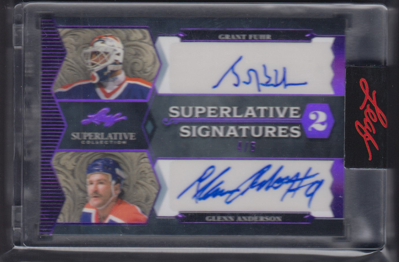 GRANT FUHR, GLENN ANDERSON, Leaf Superlative Signatures, Autos, HOF, 4/6