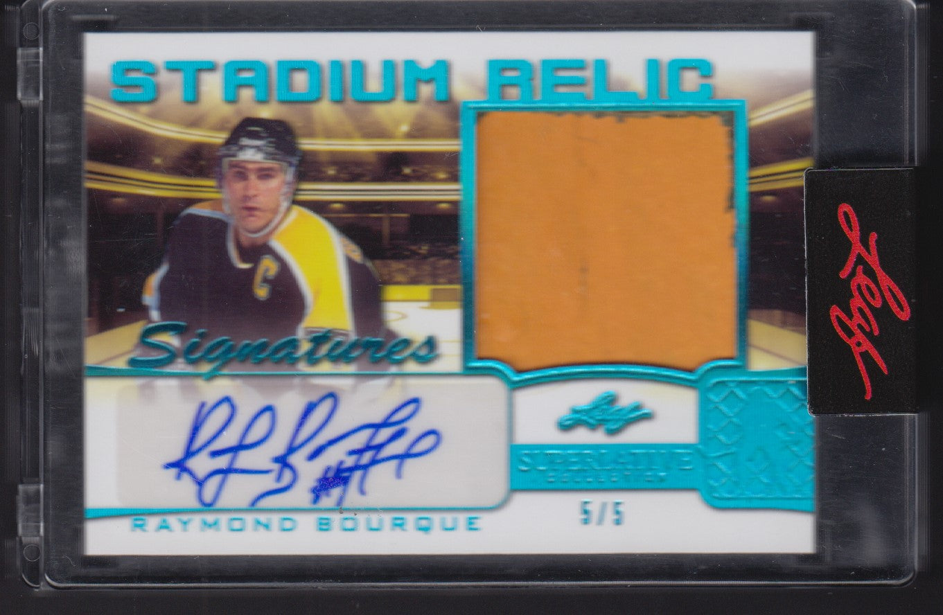 RAYMOND BOURQUE, 2021 Leaf Stadium Relic Auto/Patch, 5/5