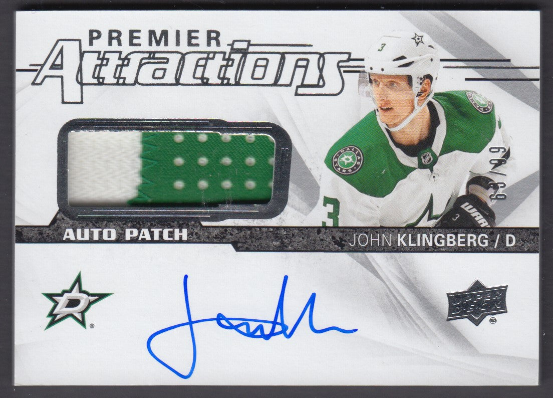 JOHN KLINGBERG, 2018 Upper Deck Premier Attractions Auto Patch #PA-JK, /99