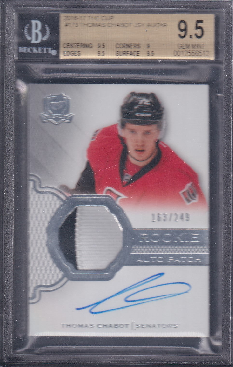 THOMAS CHABOT - 2016 The Cup Rookie Auto Patch #173, BGS 9.5, /249