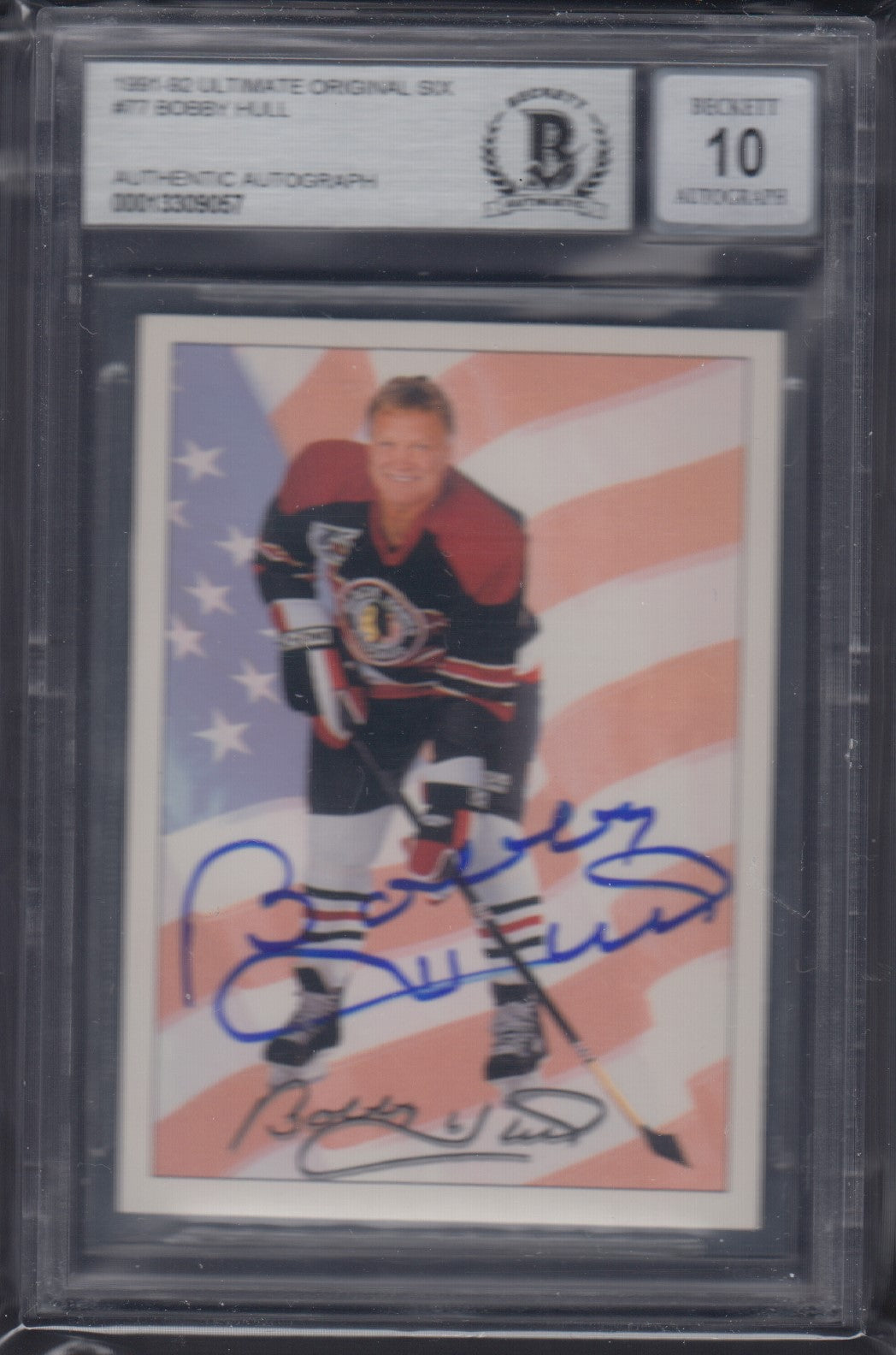 BOBBY HULL, 1991 Ultimate Original Six #77 AUTO Beckett Grade 10