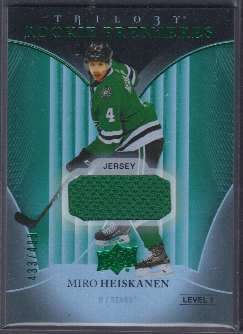 MIRO HEISKANEN, 2018 Upper Deck Trilogy Rookie Premieres Jersey Patch #73, /499