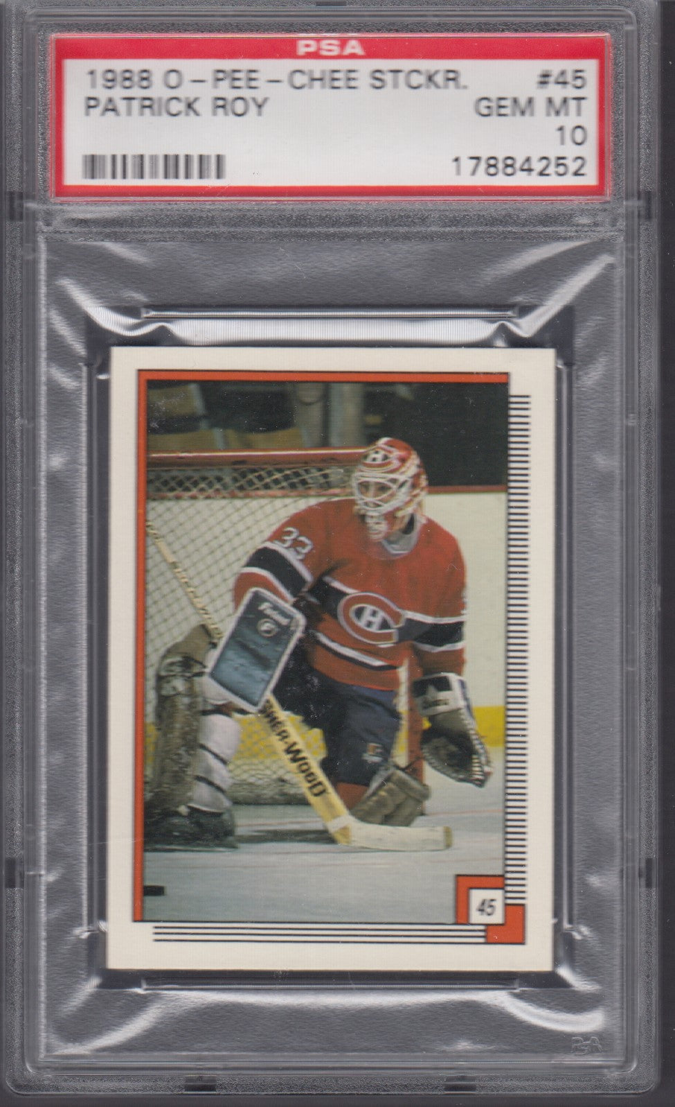 PATRICK ROY, 1988 O-Pee-Chee Sticker #45, PSA 10