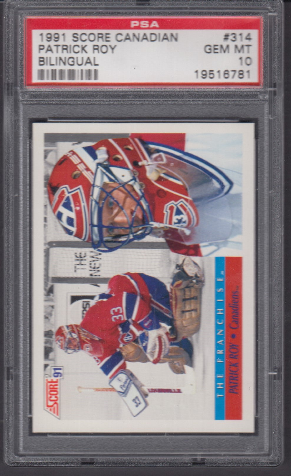 PATRICK ROY, 1991 Score Canadian Bilingual #314, PSA 10