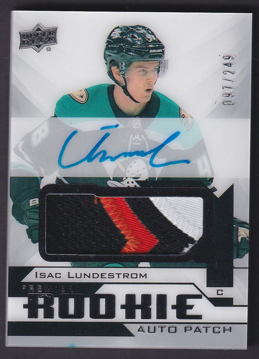 ISAC LUNDESTROM, 2018 Upper Deck Premier Rookie Auto Patch #AR-IL, /249