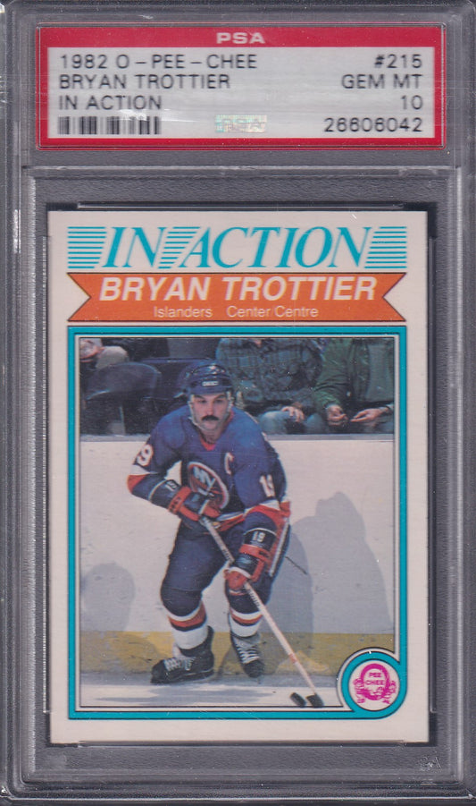 BRYAN TROTTIER, 1982 O-Pee-Chee In Action #215, PSA 10