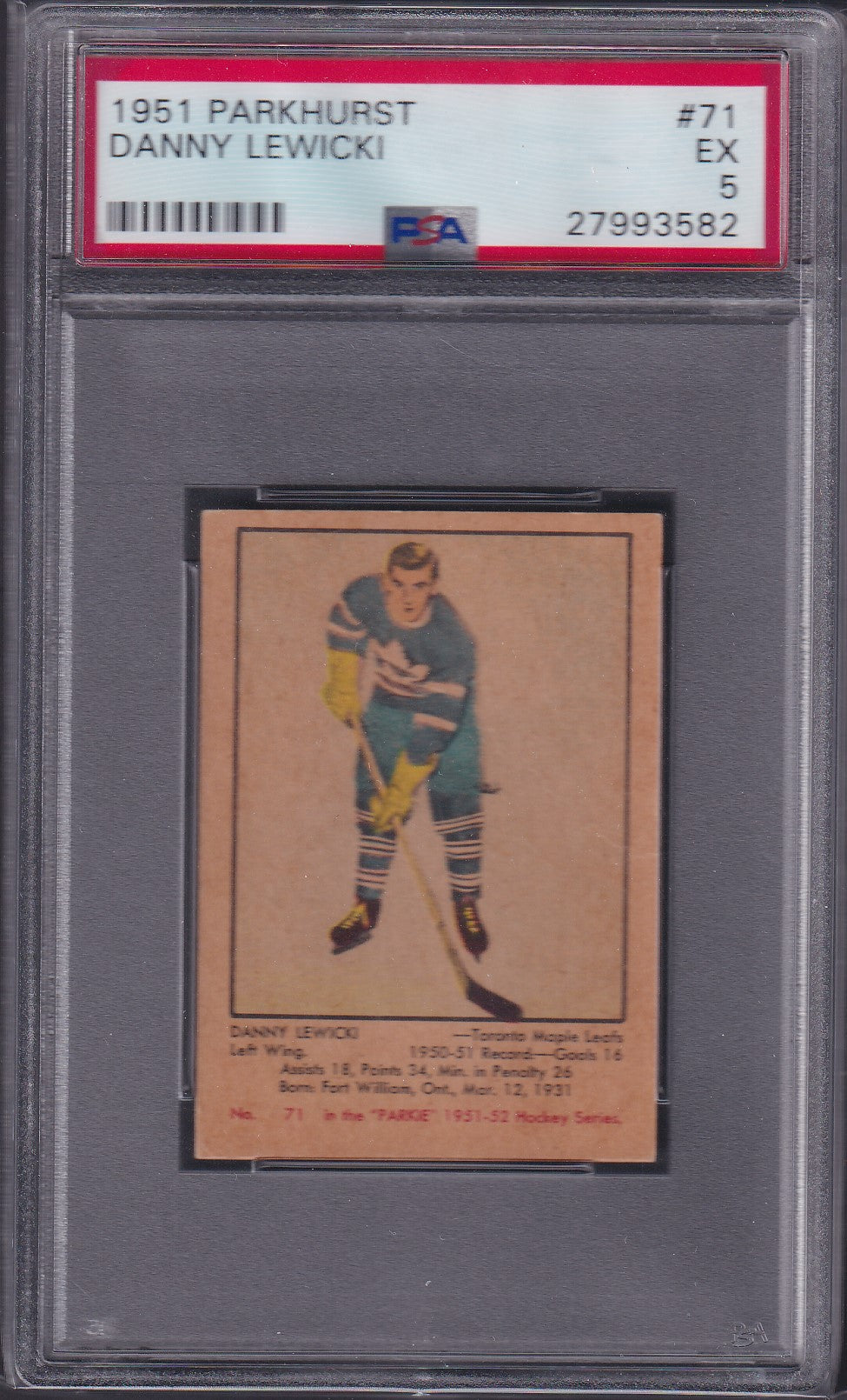 DANNY LEWICKI - 1951 Parkhurst #71, PSA 5