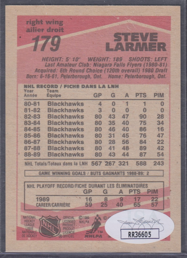 STEVE LARMER, 1989 O-Pee-Chee #179, Auto, Certified Genuine