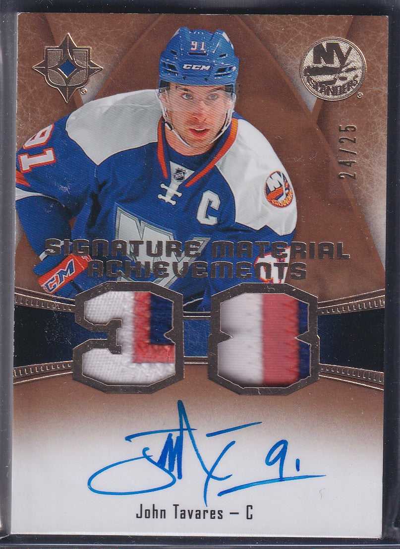 JOHN TAVARES - 2015 Upper Deck Ultimate Signature Material Achievements GOLD /25