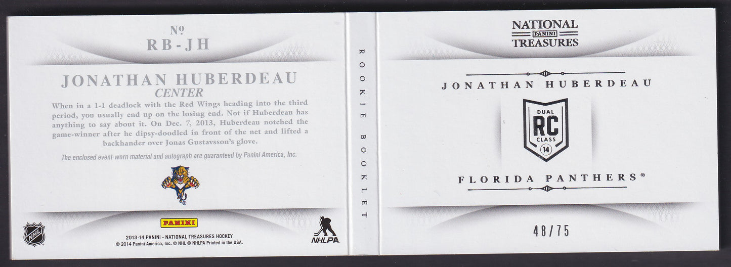 JONATHAN HUBERDEAU - 2013 Panini Treasures Rookie Auto Patch Booklet, /75