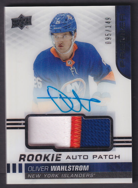 OLIVER WAHLSTROM - 2019 Upper Deck Premier Rookie Auto Patch #AR-OW, /149