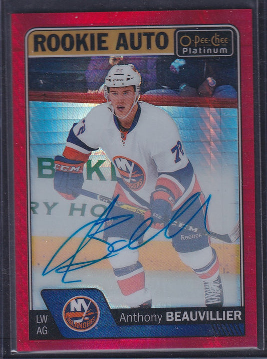 ANTHONY BEAUVILLIER - 2016 O-Pee-Chee Platinum Rookie RED PRISM AUTO #R-AB, /50