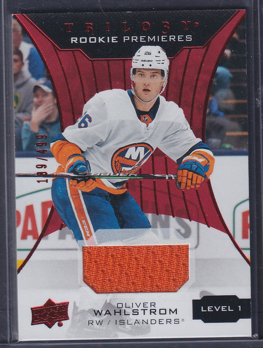OLIVER WAHLSTROM - 2019 Upper Deck Trilogy Rookie Premieres Patch #66, /499