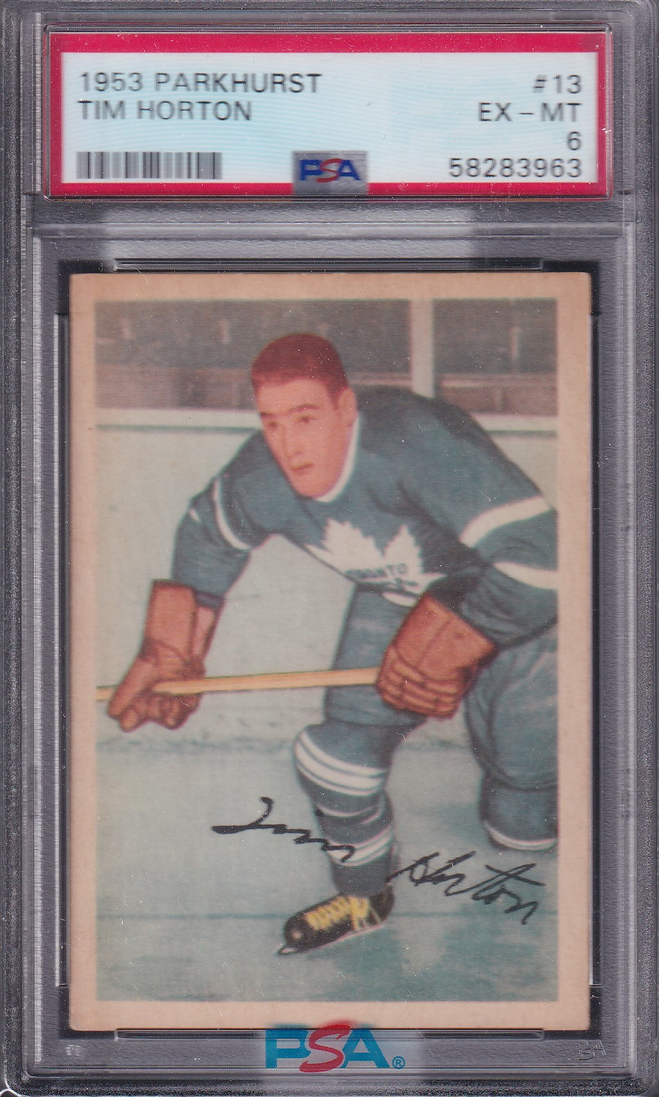 TIM HORTON - 1953 Parkhurst #13, PSA 6