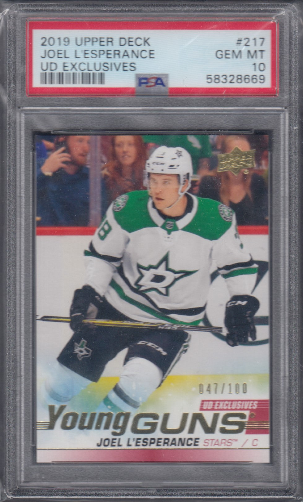 JOEL L'ESPERANCE, 2019 Upper Deck Young Guns UD EXCLUSIVES #217, PSA 10