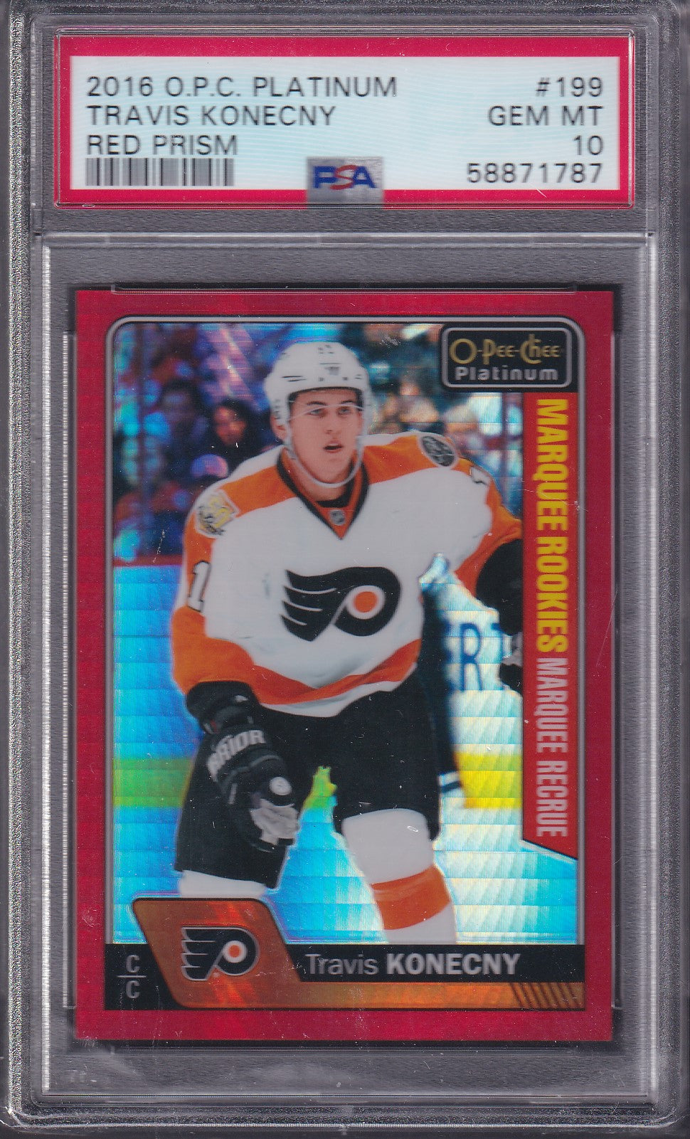 TRAVIS KONECNY, 2016 O-Pee-Chee Platinum Red Prism #199, PSA 10