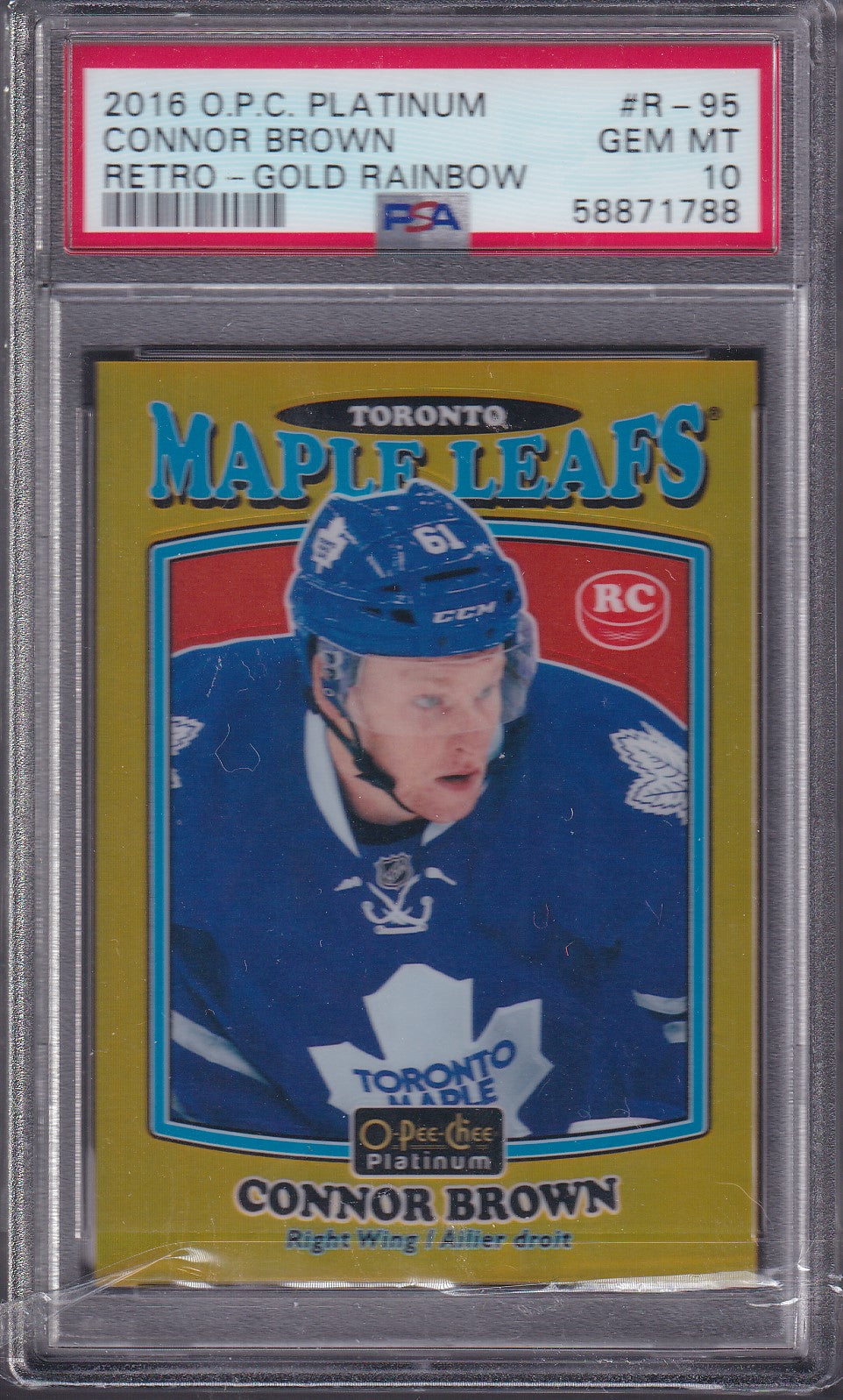 CONNOR BROWN, 2016 O-Pee-Chee Platinum Retro-Gold Rainbow #R-95, PSA 10