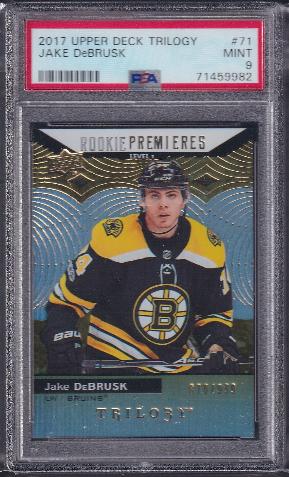 JAKE DEBRUSK - 2017 Upper Deck Trilogy Rookie Premieres, /999 #71, PSA 9