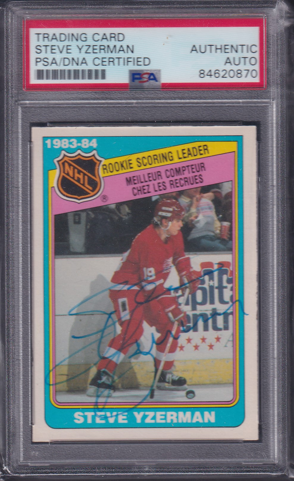 STEVE YZERMAN - 1983 O-Pee-Chee Rookie Scoring Leader #385 Blue AUTO, PSA/DNA