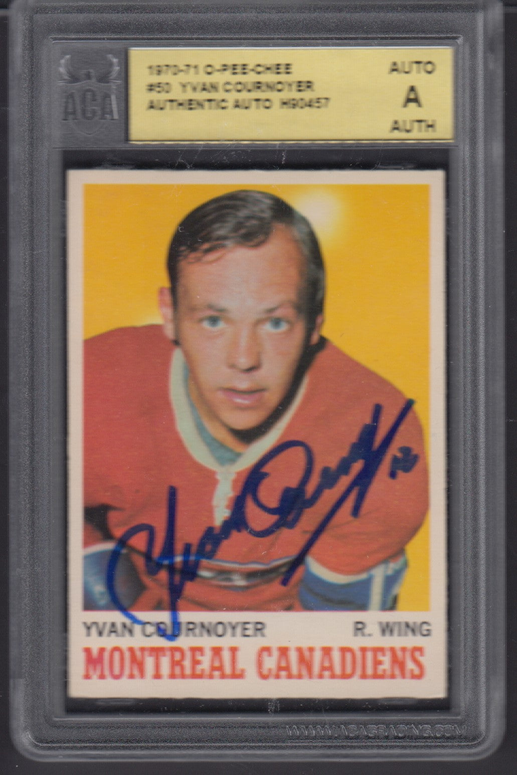 YVAN COURNOYER, 1970 O-Pee-Chee #50, ACA AUTO Slab, HOF