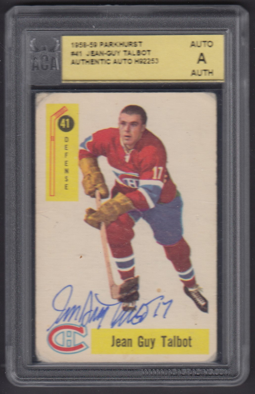 JEAN-GUY TALBOT, 1958 Parkhurst #41, ACA AUTO Slab