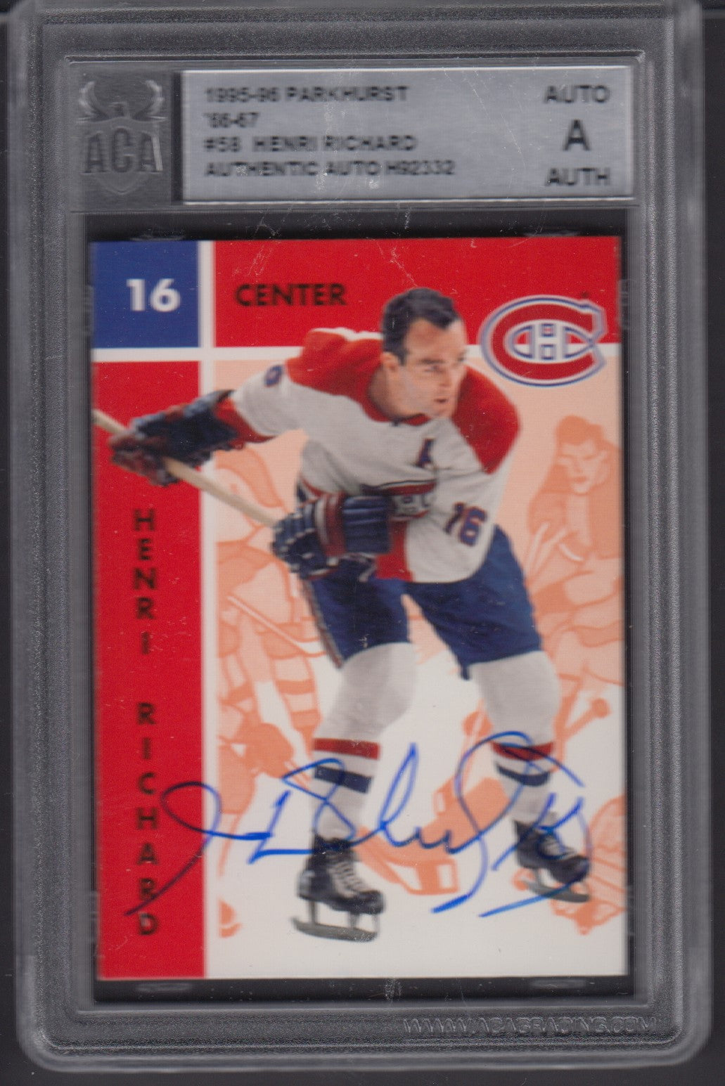 HENRI RICHARD, 1995 Parkhurst Reprint #58, ACA AUTO Slab