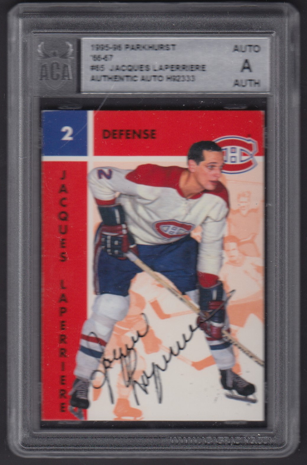 JACQUES LAPERRIERE, 1995 Parkhurst Reprint #65, ACA AUTO Slab